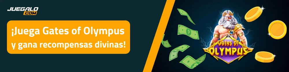 Zeus en Gates of Olympus con fichas de casino y dinero representando recompensas.