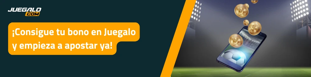 Bono de apuestas deportivas en Juegalo.com con monedas y fútbol.
